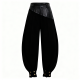 Black Velvet & Leather-Paneled Button-Cuff Pants